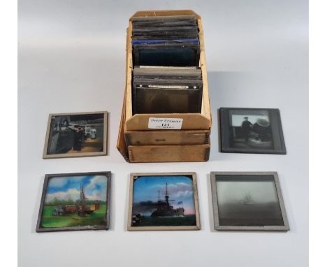 Approximately thirty (30) Victorian magic lantern glass slides of military and naval interest: German guns etc.  (B.P. 21% + 