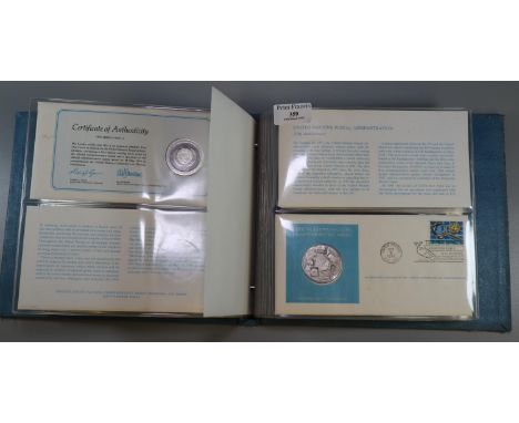 Cased set of official United Nations commemorative medals, First Edition Proof sterling silver with First Day Covers. Five co