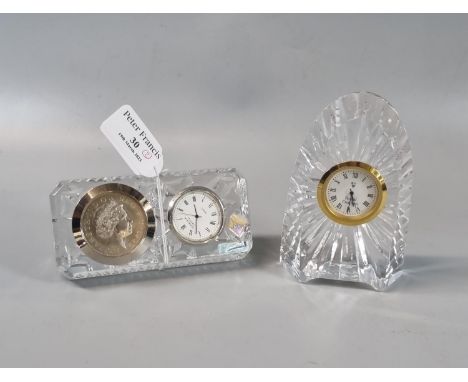Edinburgh crystal glass mantle clock inset with a 1999 Queen Elizabeth II Crown together with a Royal Doulton crystal mantle 