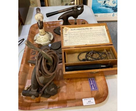 Vintage cast metal ring stretcher together with a scope electroplating set in original box and other watch making tools.   (B