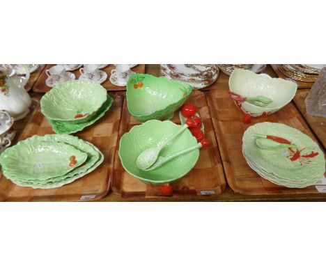 Three trays of Carlton ware, 'Lettuce and Tomato' design and 'Lobster' design: two Lobster salad bowls with salad servers and