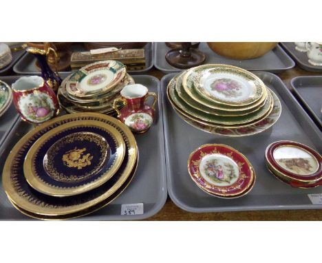 Two trays of assorted ornamental collectors china: various Limoges porcelain collectors plates, La Reine collectors plate wit