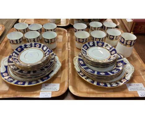 Two trays of early 20th Century English bone china tea ware, Heirloom style colours, twelve place settings of teacups, saucer