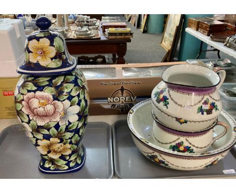 Adderleys Ltd. Adelaide design Staffordshire three piece jug and basin set together with modern continental ceramic floral ha