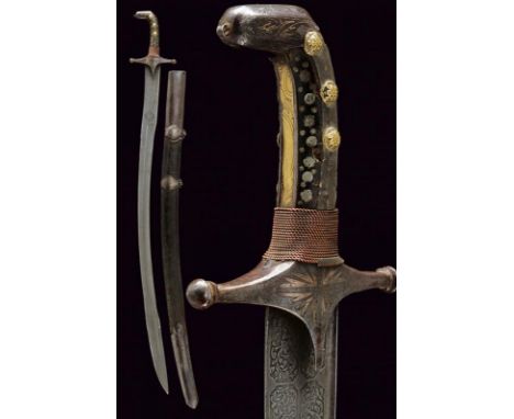 dating: 19th Century provenance: Syria, Slightly counter-curved, flat, single-and short false-edged blade, in damask, with 'T