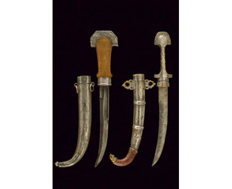 dating: circa 1900 provenance: Morocco, On with single-and half-edged blade, silver mounts and scabbard, with various inscrip