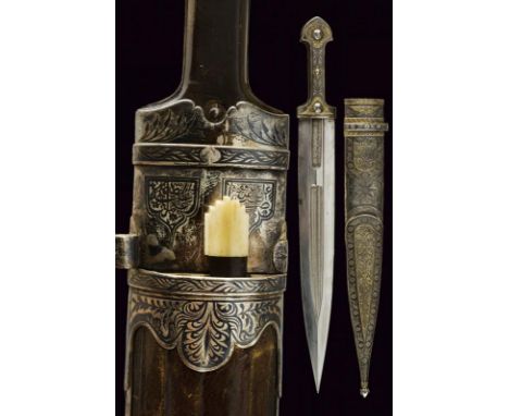 dating: 19th Century provenance: Caucasia, Strong, straight, double-edged blade, with double groove, in damask, joined in a s