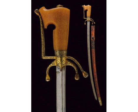 dating: 19th Century provenance: Morocco, Curved, single-and false-edged blade, tip, with fuller, tang with a dented, crescen