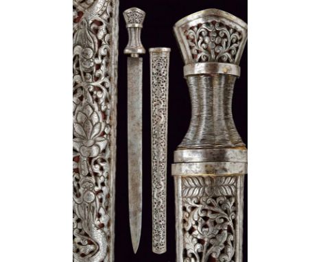 dating: 19th Century provenance: Tibet, Wide and strong, straight, single-edged blade, engraved with double lines next to the