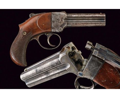 dating: about 1880 provenance: London, A group of four, round, smooth-bore, cal. 380 barrels, with grooved ribs, the upper on