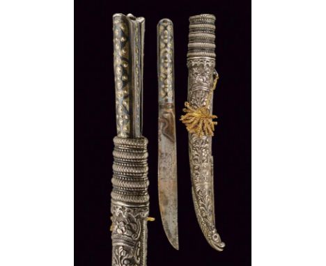 dating: Late 19th Century provenance: Turkey, Straight blade (rust damages), with inscription; grip covered with silver foil,