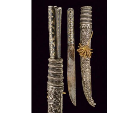 dating: Late 19th Century provenance: Turkey, Straight blade (rust damages), with inscription; grip covered with silver foil,