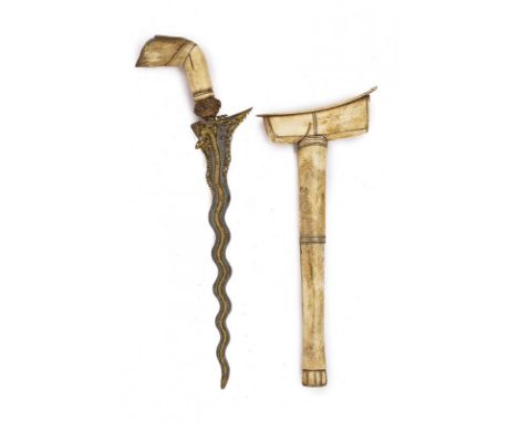 dating: circa 1900 provenance: Giava, Undulated, double-edged blade, chiselled, partially gilded and pierced with rinceaux at