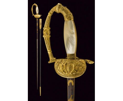 dating: First Empire provenance: France, Straight blade of triangular section, the base engraved and gilded with trophies and