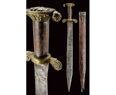 dating: mid-19th Century provenance: Europe, Almost straight, tipped, single-edged blade, slightly narrow at the base; brass 
