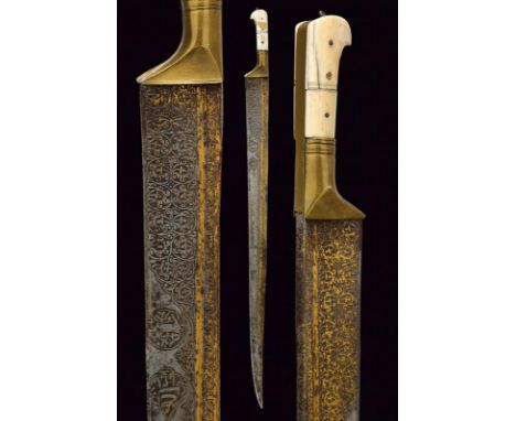 dating: 18th/19th Century provenance: Indopersia, Very long, straight blade, slightly curved toward the foible, with 'T'-back