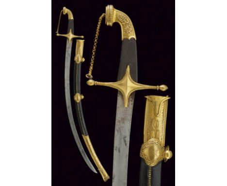 dating: 1820-30 provenance: France, Flat, single-edged blade, in damask, with remains of engravings; gilded, brass hilt with 