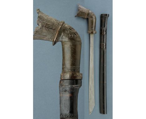 dating: 19th Century provenance: Sulawesi, Straight, single-edged blade with oblique tip, in fine pamor of adeg type. Dark, h