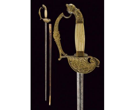 dating: circa 1800 provenance: Italy, Straight, double-edged blade of hexagonal section. Brass hilt, shell-guard decorated wi