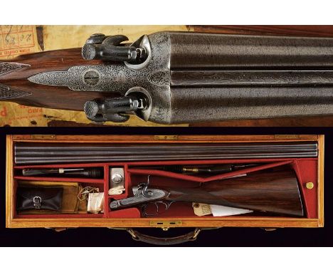dating: about 1880 provenance: London, Round, smooth-bore, 18 mm cal. barrels, in beautiful damask, with rib signed 'J. PURDE