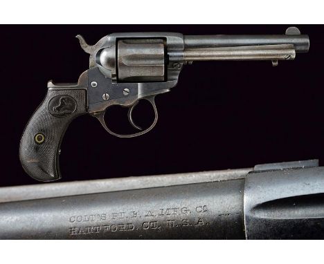 dating: 1875-1890 provenance: USA, Round, rifled, 4-1/2' barrel, with fore-sight and extractor, caliber marking 'COLT D.A. 38