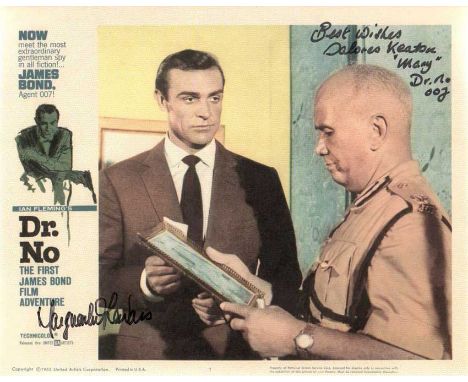 Marguerite LeWars and Dolores Keator autographed James Bond print. Print, measuring 16x12 inches taken from a lobby card for 