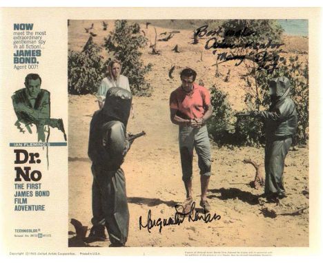 Marguerite LeWars and Dolores Keator autographed James Bond print. Print, measuring 16x12 inches taken from a lobby card for 