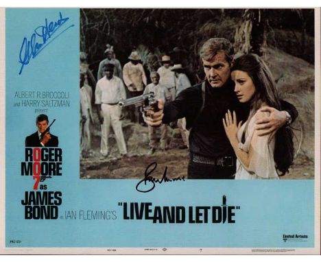 James Bond actors signed print. 16 x 12 inch colour print of a lobby card from the James Bond film Live and Let Die. Autograp
