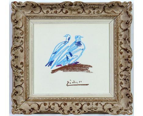 PABLO PICASSO, Two Doves , signed in the plate, off set lithograph, French vintage frame, 22.5cm x 20cm.