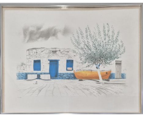 DAVID GENTLEMAN (British b.1930), 'House on Quary side', lithograph, signed and numbered 11/150, 50cm x 63cm, framed. (certif