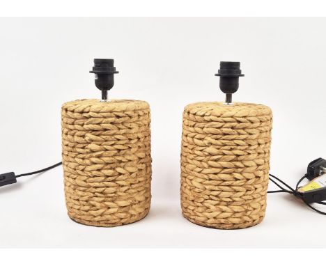 TABLE LAMPS, 47cm H, ceramic, seagrass effect design, with shades. (2)