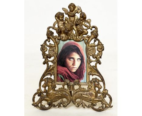 PHOTOGRAPH FRAME, 19th century English gilt metal, Baroque style and easel support, bears registration no, 36cm H x 26cm.