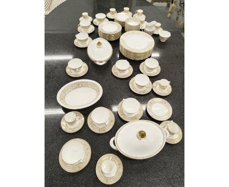 ROYAL DOULTON DINNER SERVICE, comprising twelve dinner plates, eleven tea cups and saucers, twelve salad plates, twelve bread