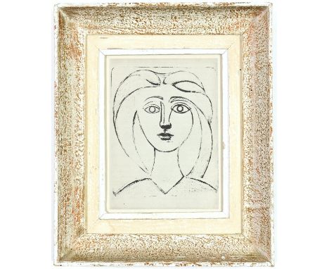 PABLO PICASSO, Portrait of young girl, Heliogravure, French vintage frame, 18cm x 13cm.