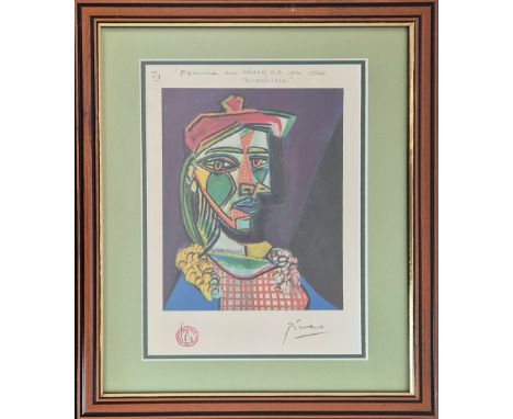 PABLO PICASSO, 'Femme Au Beret et La Pobe Quadrille' lithograph, 'with' signature, framed.