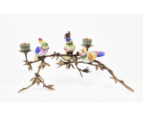 PARROTS CANDELABRUM, glazed ceramic and gilt metal, 25.5cm H approx.