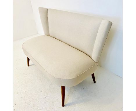 SOFA, Scandinavian style design with neutral linen upholstery on tapered wooden supports, 83cm H x 126cm W x 65cm D