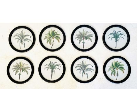 BOTANICAL PRINTS, a set of eight, in black circular frames, 35cm H x 35cm W. (8)