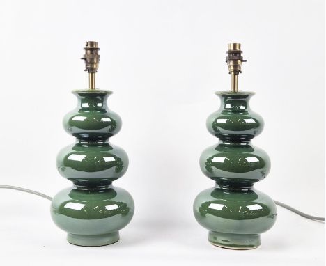 TABLE LAMPS, a pair, green glazed ceramic, 37cm H approx. (2)