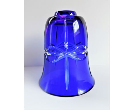 Bohemian Cobalt Blue Cut to Clear Lamp Shade. Bohemian Glass lamp shade 16cm high and 14cm diameter. This glass shade is in v