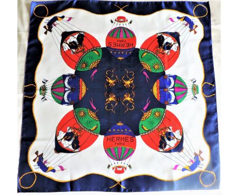 Vintage Hermes Silk Scarf Hot Air Balloons Design. A Hermes brightly colored hot air balloon themed silk scarf. This scarf fe