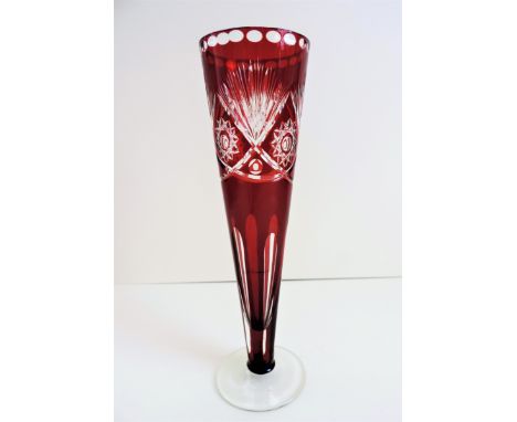 Vintage Bohemian Crystal Vase Ruby Cut to Clear Vase. Vintage Red Bohemian Crystal Vase , Cut to Clear Crystal Pinwheel Desig