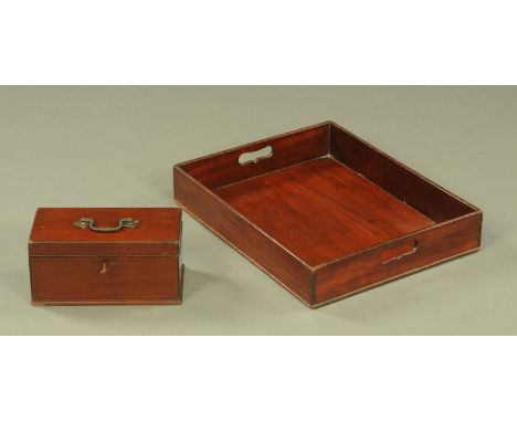 A 19th century mahogany tray, with deep gallery and carrying recess to either side.  Width 48.5 cm together with a Georgian t