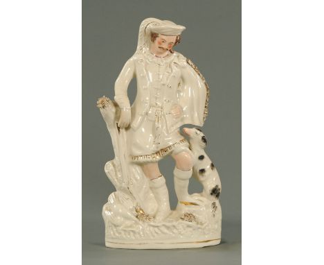 A Staffordshire pottery figure of Mary Anne Talbot (John Taylor), modelled in her disguise as a man a rifle and dead game to 