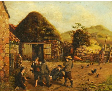 J.M. Dodds, 19th century Scottish School, oil on canvas, "A Scotch Bool Fight".  39 cm x 49 cm, framed, signed and dated vers