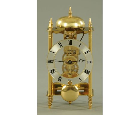 A Sewills of Liverpool brass lantern clock, 20th century, the dial and movements supported within a frame with four octagonal