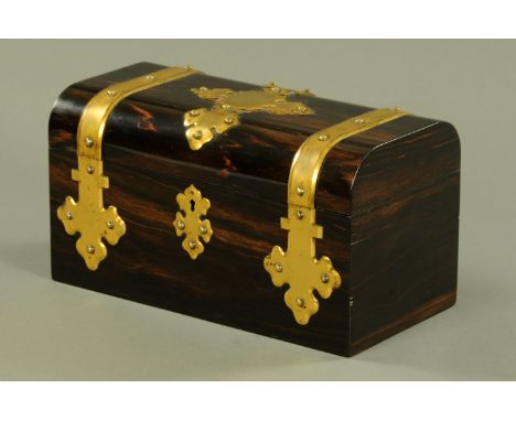 A good Mappin & Webb coromandel wood and gilt metal mounted tea caddy, 19th century, with Gothic style applied gilt metal dec