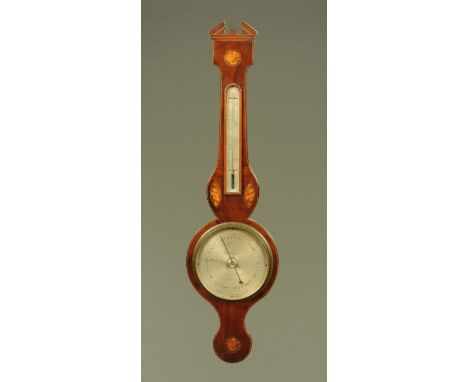 A 19th century inlaid mahogany banjo barometer, the dial marked A Pagani Nottingham.  Height 97 cm.