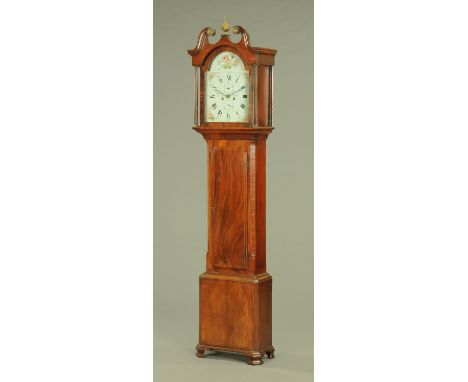 An early 19th century mahogany longcase clock with eight day striking movement by Joss Taylor Perth, painted dial, the case w