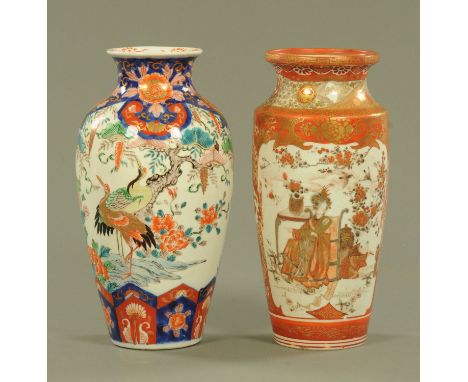 A Japanese Kutani vase, circa 1900, decorated panels depicting a mother and child amongst swallows and blossom, the obverse w